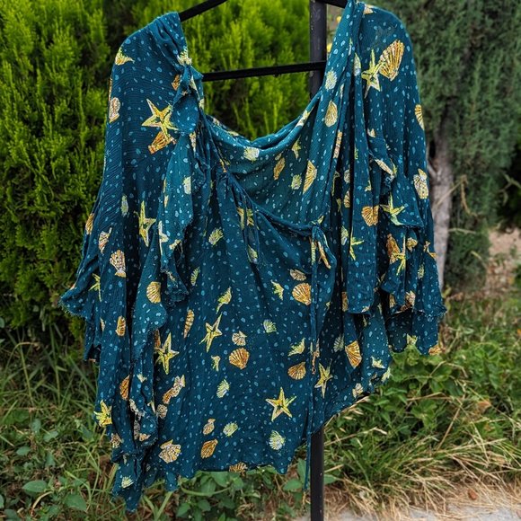 Free People Seashell Teal Combo open back mini dress NWT sz Lg - Picture 7 of 9